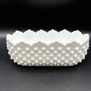 Vintage Fenton Milkglass Hobnail Scalloped Oval 8.5” Planter Farmhouse Decor